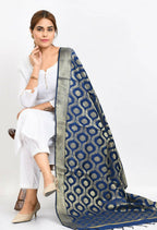 Mominos Fashion Moeza Women's Banarsi Silk All Over Woven Design Navy Blue Dupatta - Distacart