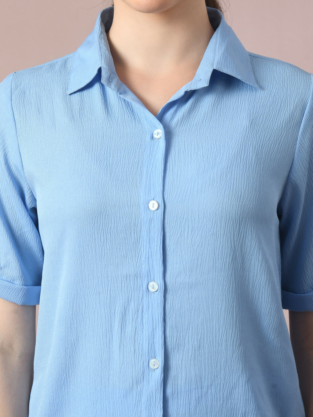 Myshka Women's Blue Solid Regular Fit Shirt