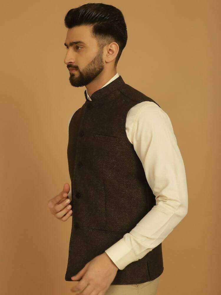Even Apparels Pure Wool Nehru Jacket - Brown