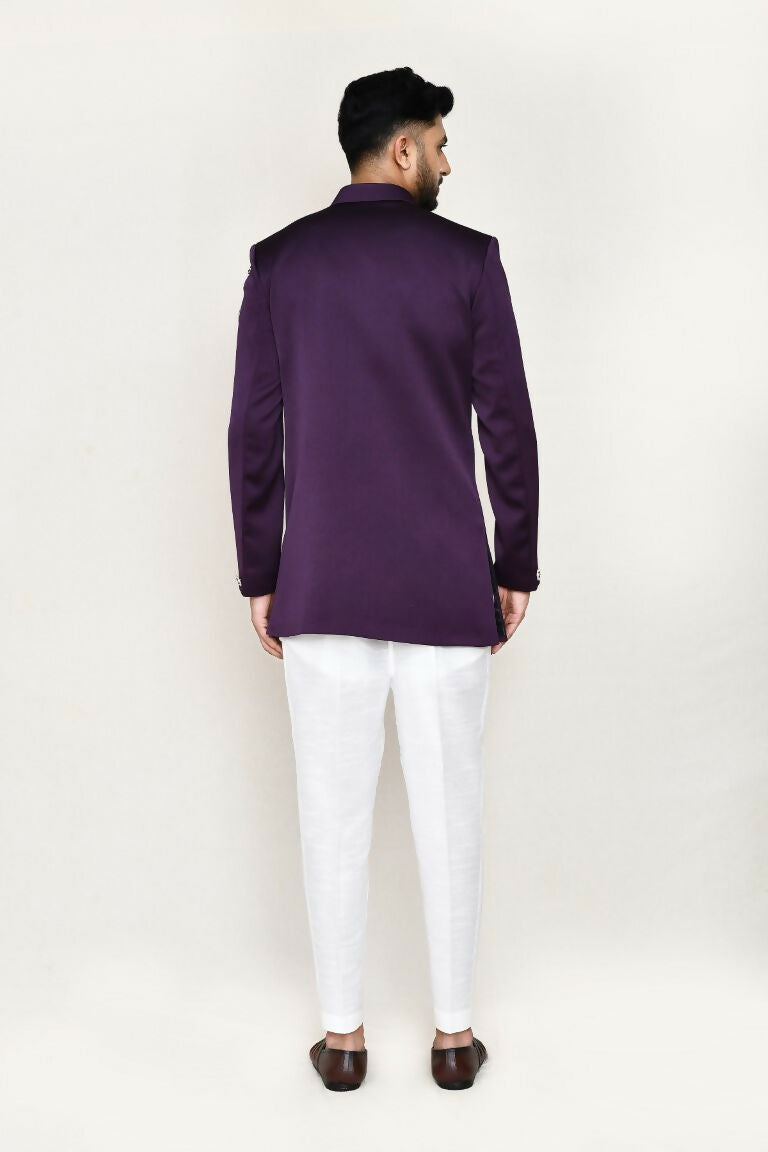 Joban Fashion Purple Colored Polyester Fabric Indo Western With Straight Fir Pant