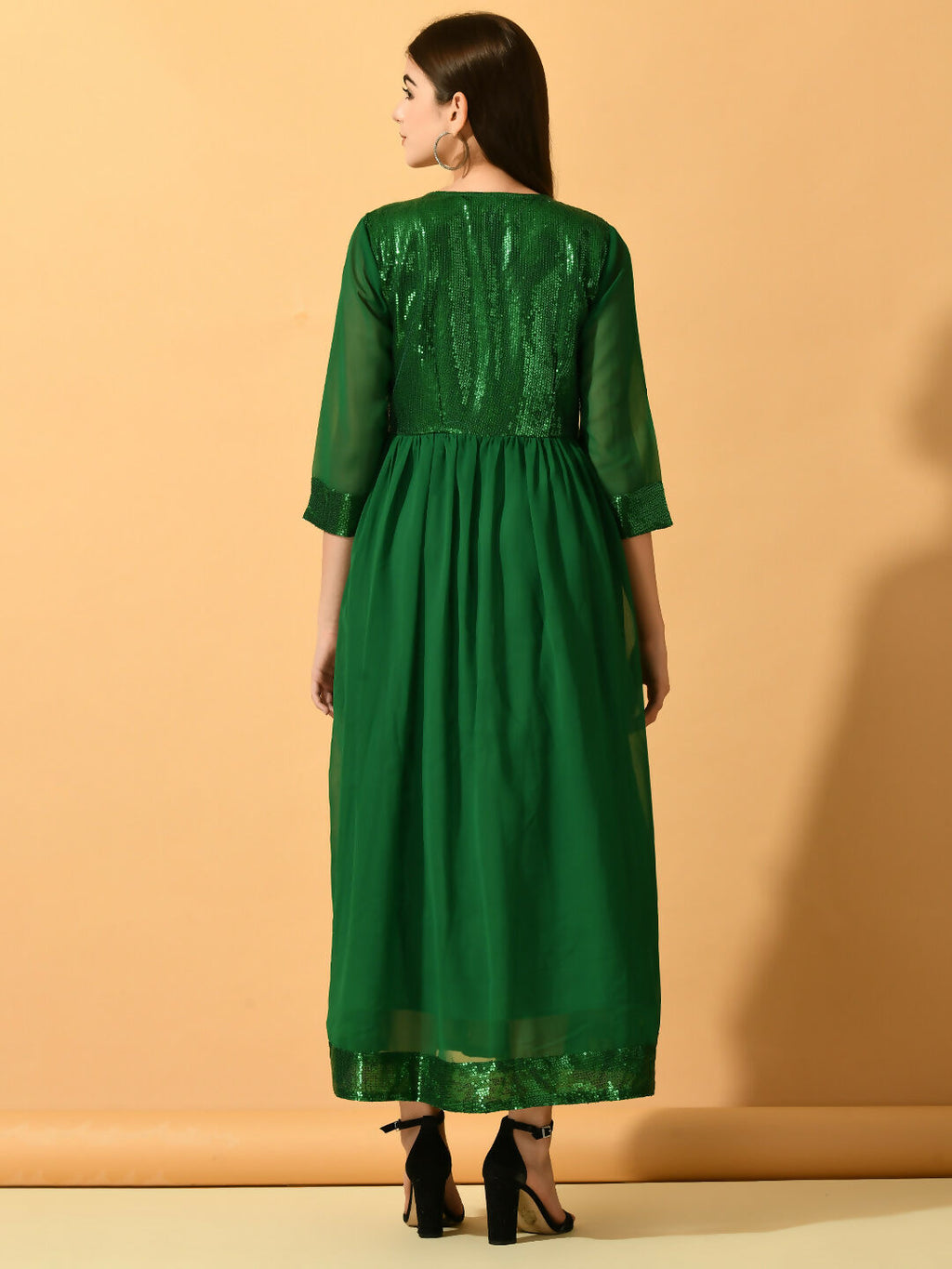 Myshka Women's Green Fit and Flare Party Dress - Distacart
