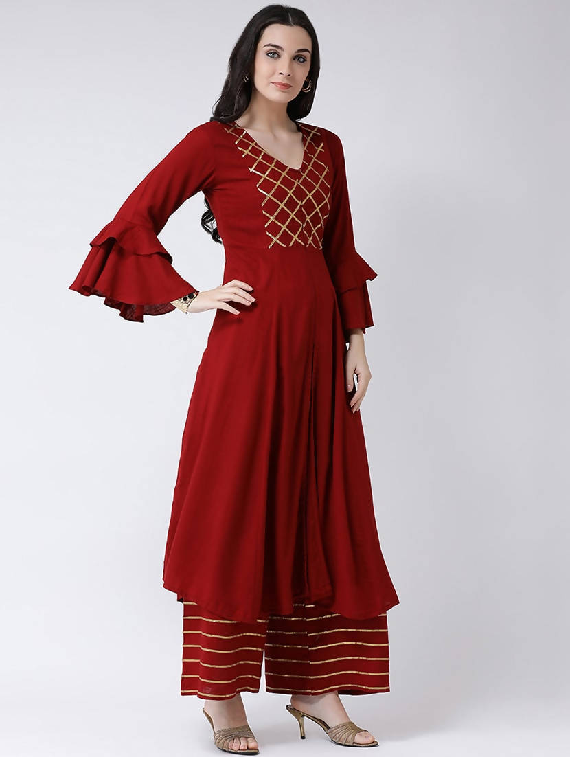 Cheera Maroon A-Line kurta With Palazzo Pant Set (CH129KP)