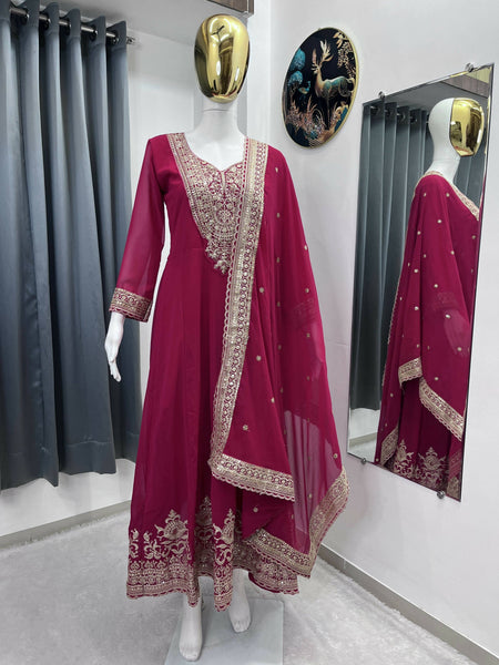 Teeya Creation Rani Color Faux Georgette Embroidery Work Long Party Wear Gown