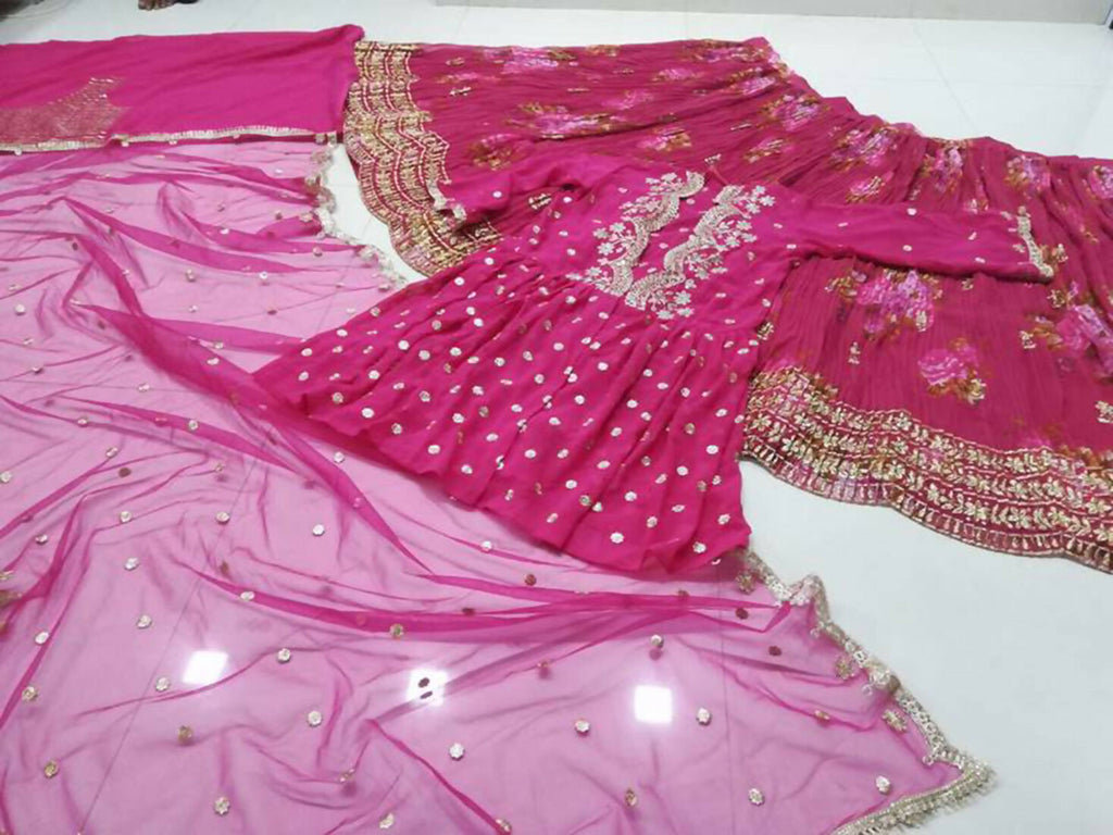 Jyoti Fashion Pink Jari with Sequin Embroidered Georgette Semi Lehenga Choli with Dupatta