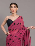 Suta Pink Black Polka Printed Pure Cotton Saree - Distacart