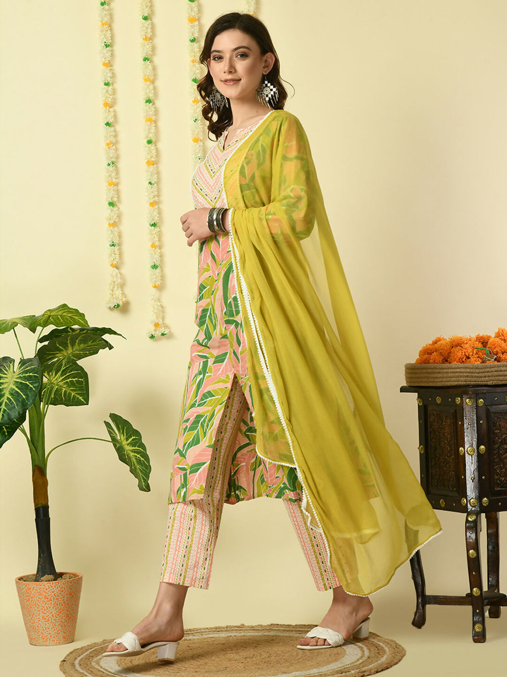 Myshka Women's Multi Pure Cotton Kurta & Palazzos With Dupatta Party Sets
