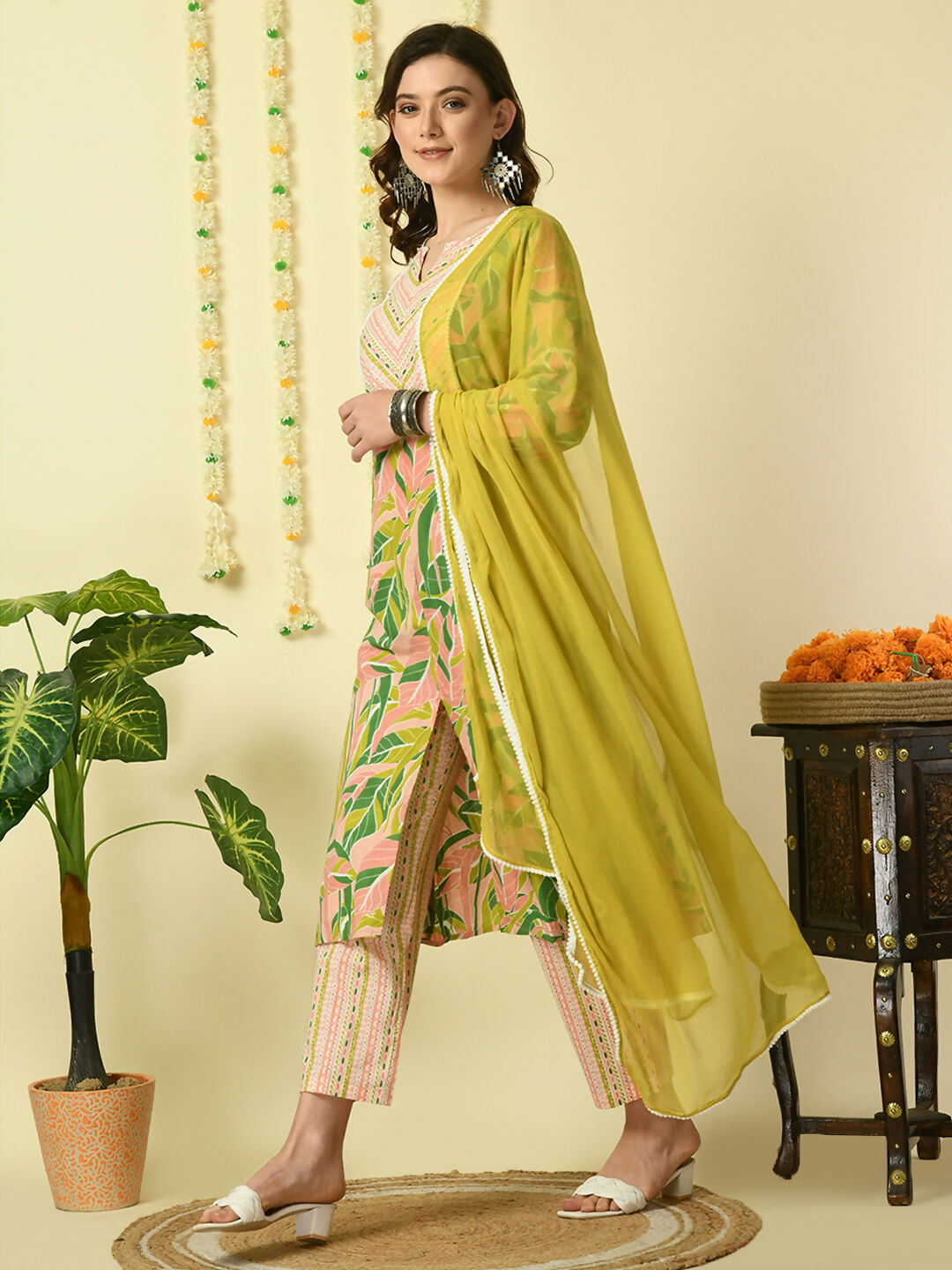 Myshka Women's Multi Pure Cotton Kurta & Palazzos With Dupatta Party Sets