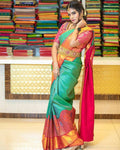 DEIANA'S Beautiful Designer Golden zari Soft Lichi Silk Saree - Bluue
