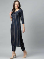 Vamika Printed Rayon Blue Party Wear/Casual Wear Kurta Set/Suit - Distacart