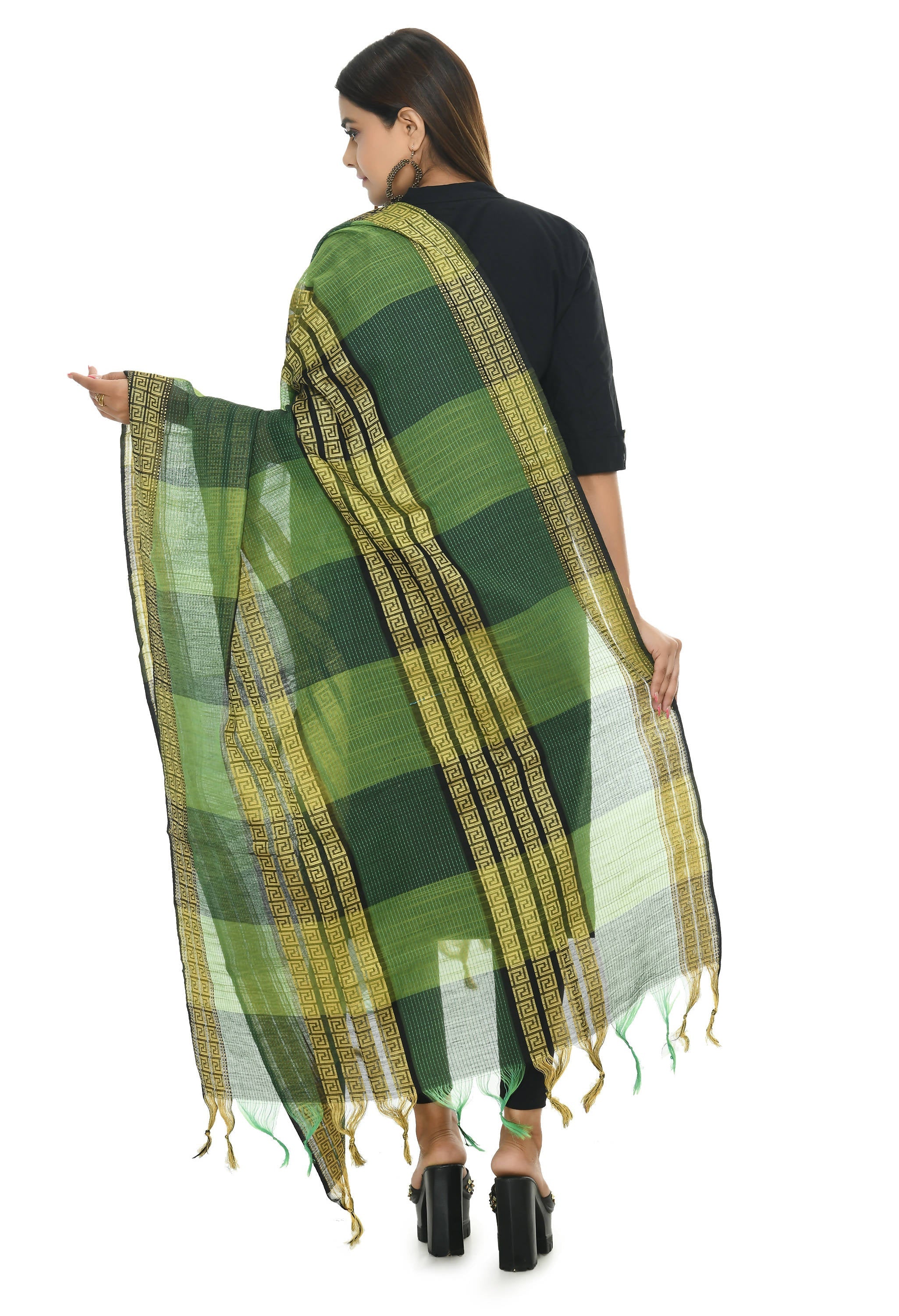 Mominos Fashion Moeza Handloom Cotton Green Tone Dupatta - Distacart