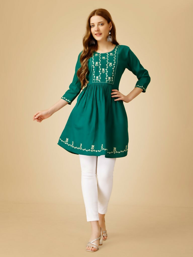 Jyoti Fashion Women's Rama Viscose Rayon Embroidered Casual Top