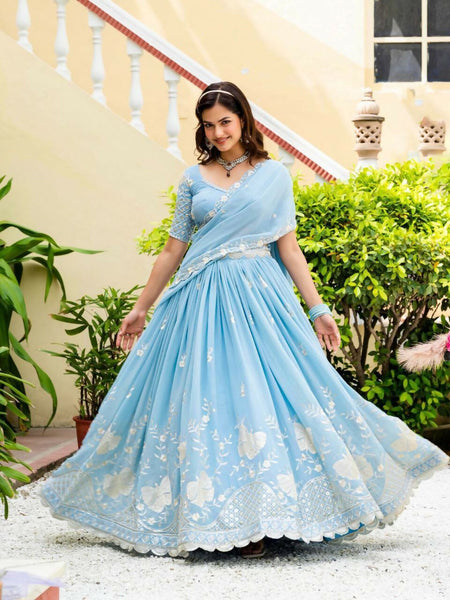 Lehenga Mart Designer Indian Wedding Lehenga Choli-Sky Blue