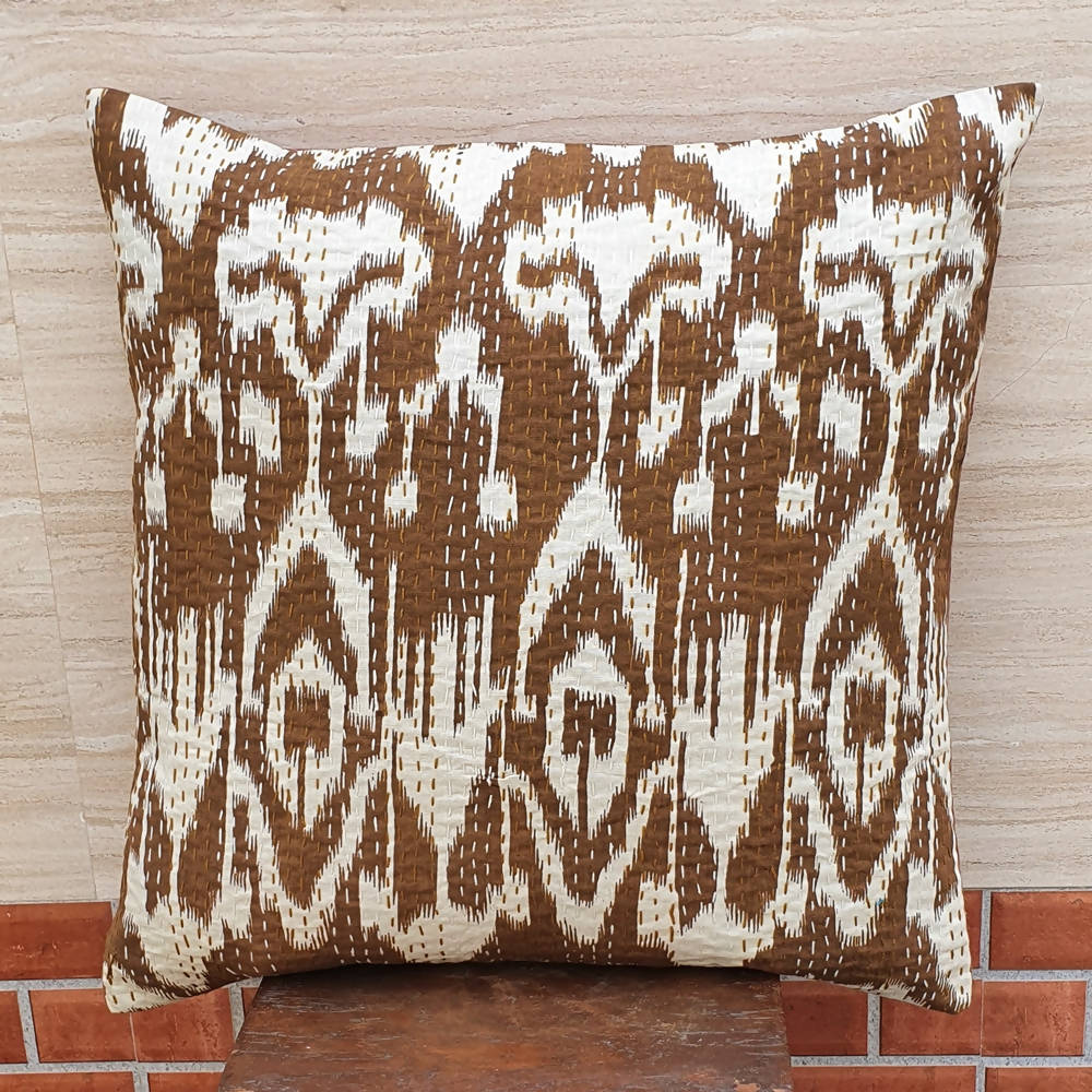 The Decor Nook Off White Base With Brown Print Cushion Cover