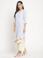 Ahalyaa Women's Powder Blue Crepe Kurta Palazzo Set With Dupatta