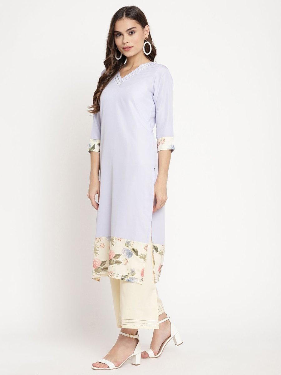 Ahalyaa Women's Powder Blue Crepe Kurta Palazzo Set With Dupatta