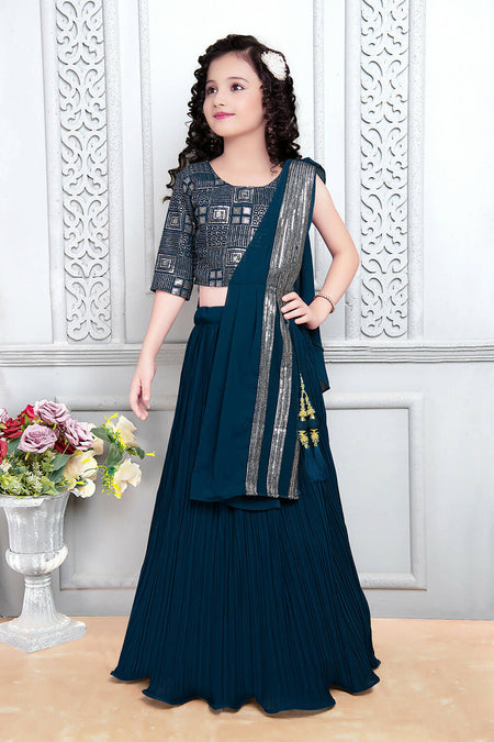 Kids Wedding Designer Rama Heavy Georgette Lehenga Choli - Aaradhna