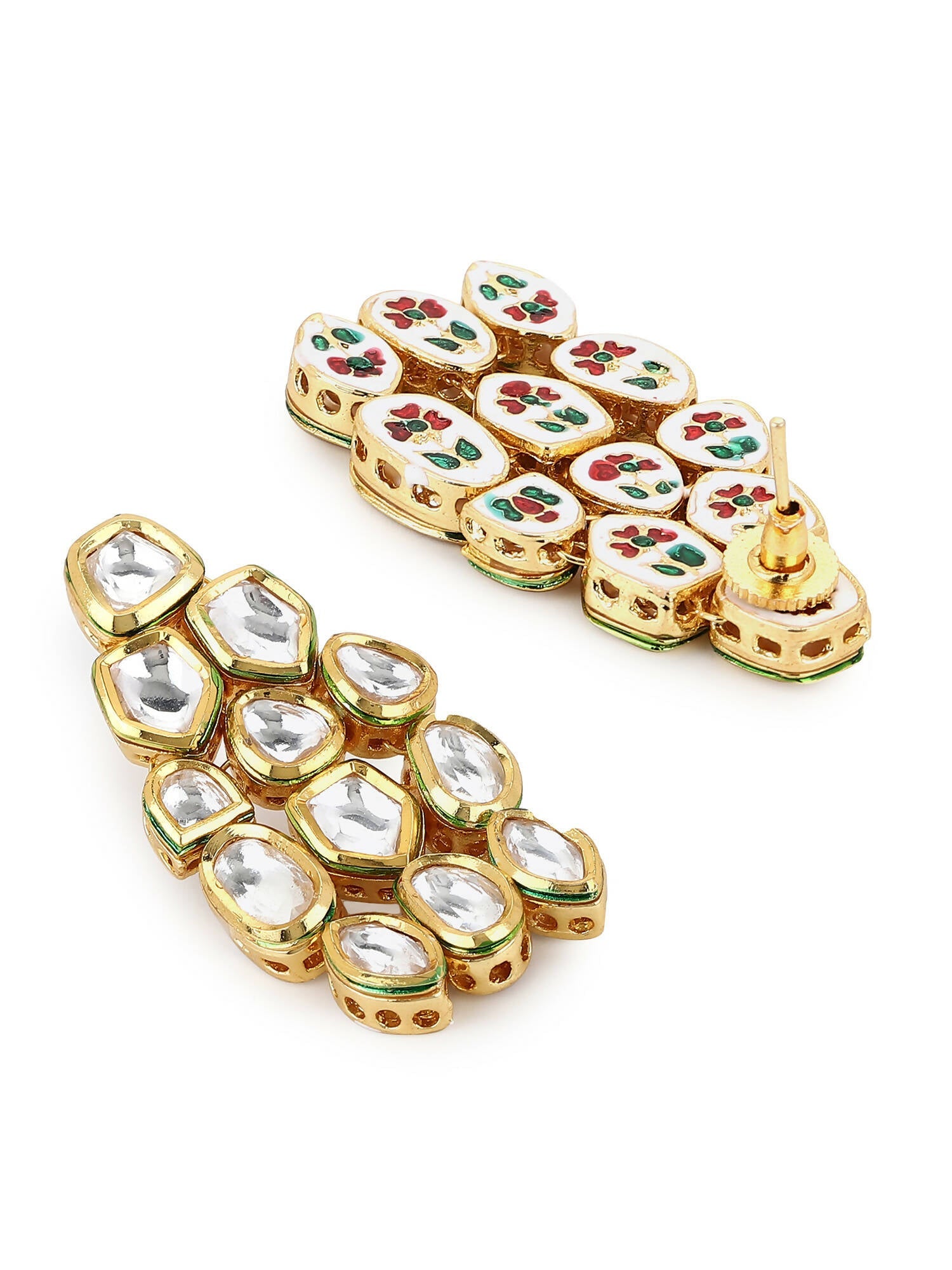 Gold-Toned White Kundan Contemporary Gold-Plated Drop Earrings - Ruby Raang - Distacart