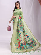 Shree Shyam Fashion Linen Cotton Light Green Saree - Distacart