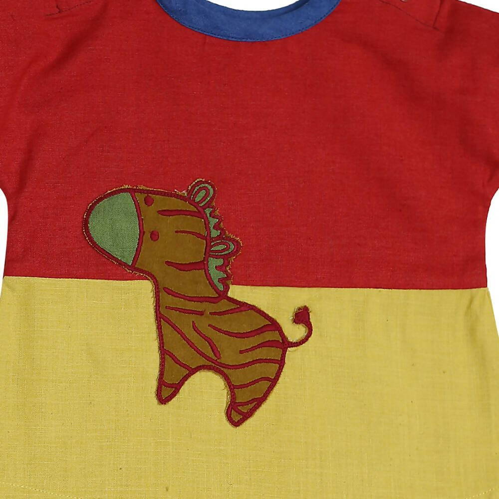 Mhyssa Morty Sleeve Red yellow T-shirt With Blue Shorts Set For Kids