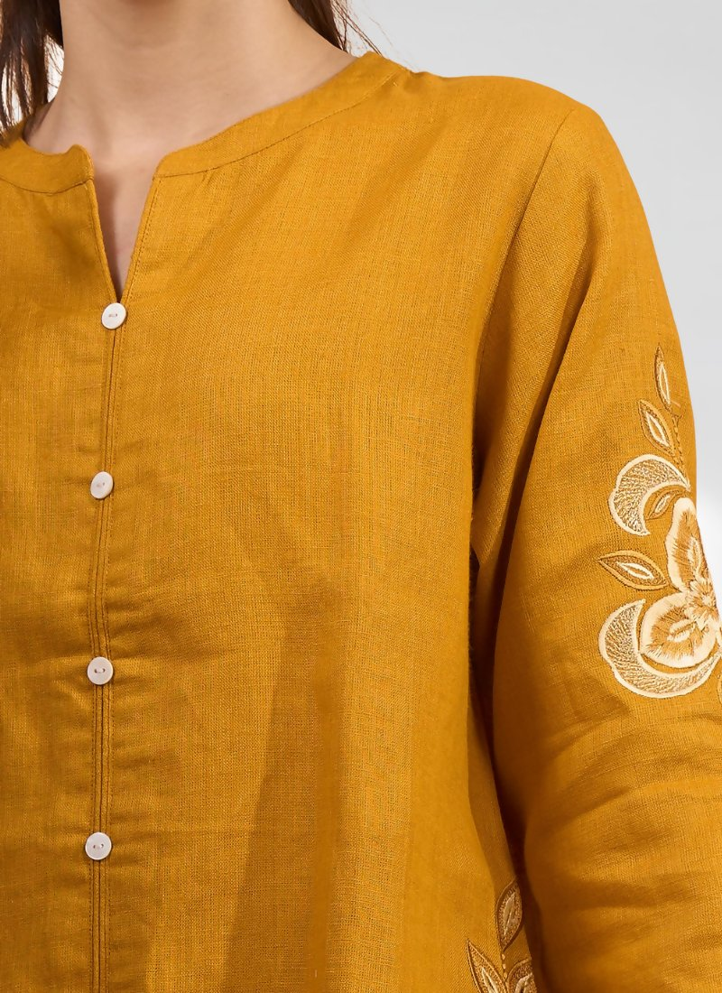 Joban Fashion Yellow Cotton, Linen Embroidered Readymade Cord Set - Distacart