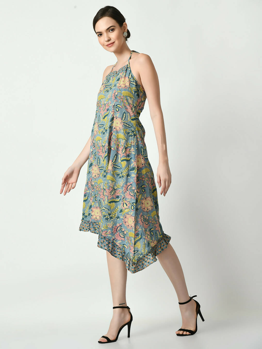 Myshka Women's Multi Floral Printed Fit and Flare Dress - Distacart