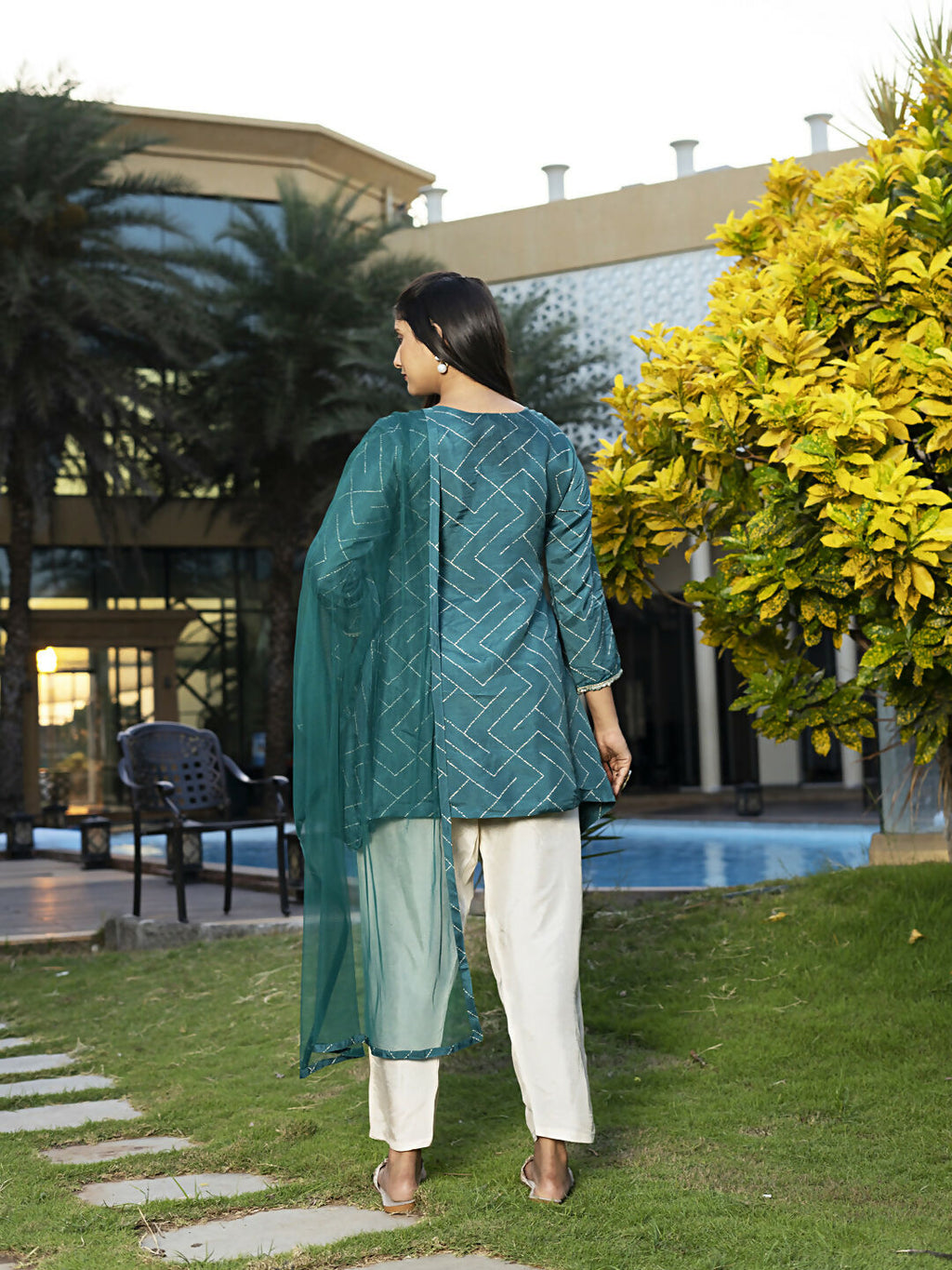 Joban Fashion Teal Blue Cotton Premium Pure Viscose Print Dola With Handwork Kurta set