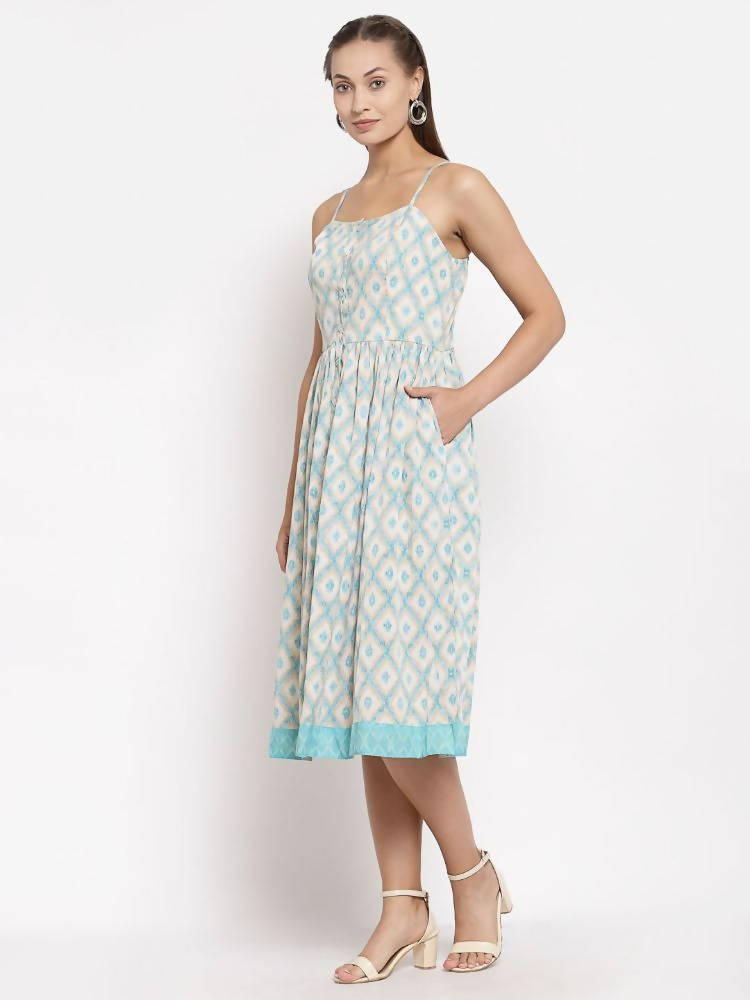 Myshka Women's Multi Crepe Printed Sleeveless Square Neck Casual Dress