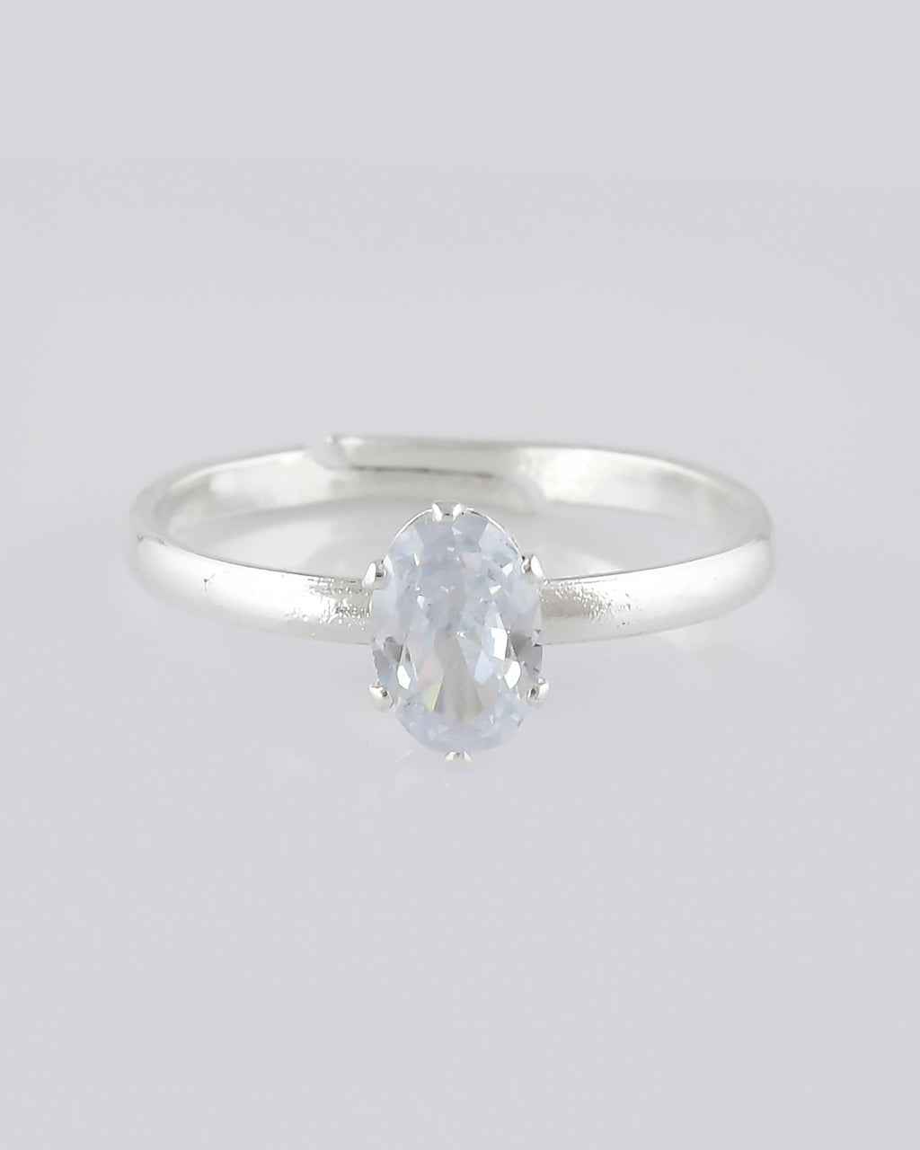 VOJ white CZ-detail Stainless Steel Cubic Zirconia Silver Plated adjustable finger Ring