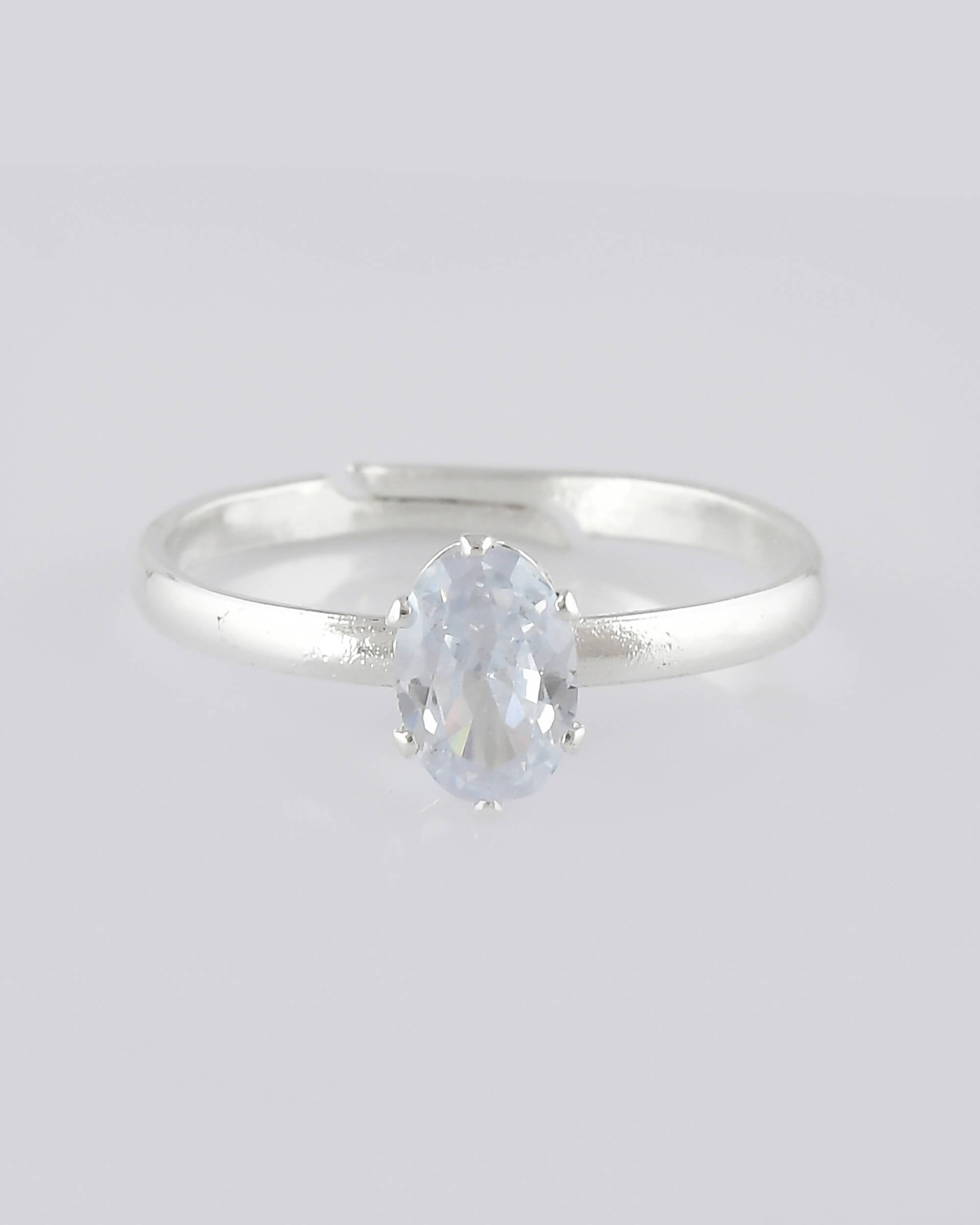 VOJ white CZ-detail Stainless Steel Cubic Zirconia Silver Plated adjustable finger Ring