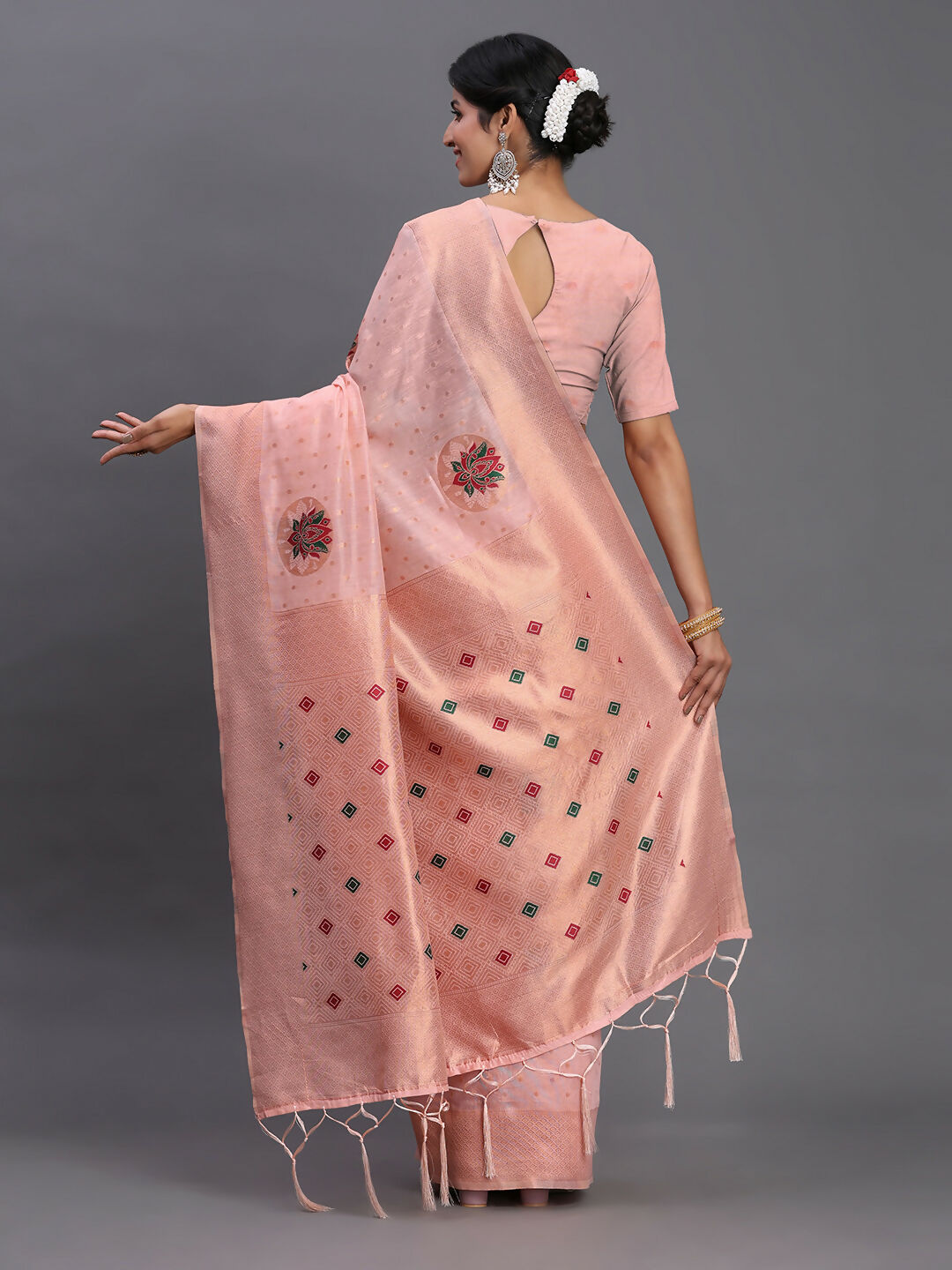 Shree Shyam Fashion Linen Cotton Light Pink Saree - Distacart