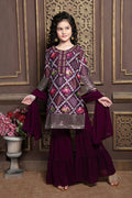 Kids Functional Designer Wine Georgette Sharara Suit - Aaradhna