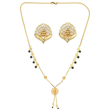 AanyaCentric Gold-Polished Short Mangalsutra Set with Earrings