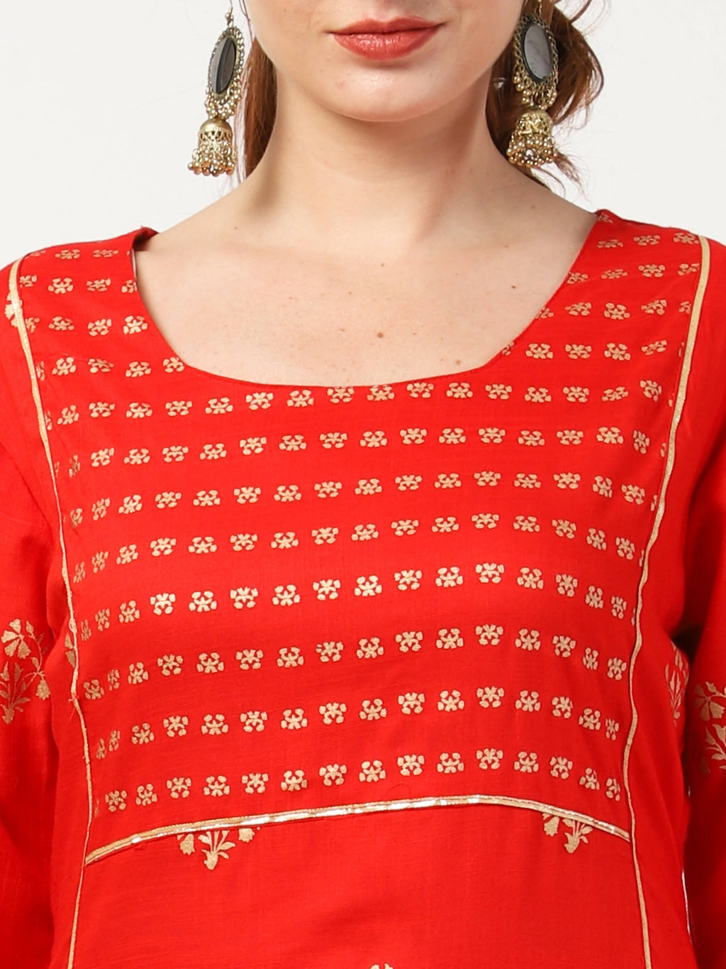 Cheera Embellished Daily Wear Cotton Blend Kurta With Palazoo - Red