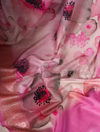 Vastranavya Pink Tussar Silk Printed with Viscose Border Saree with Unstitched Blouse - Distacart