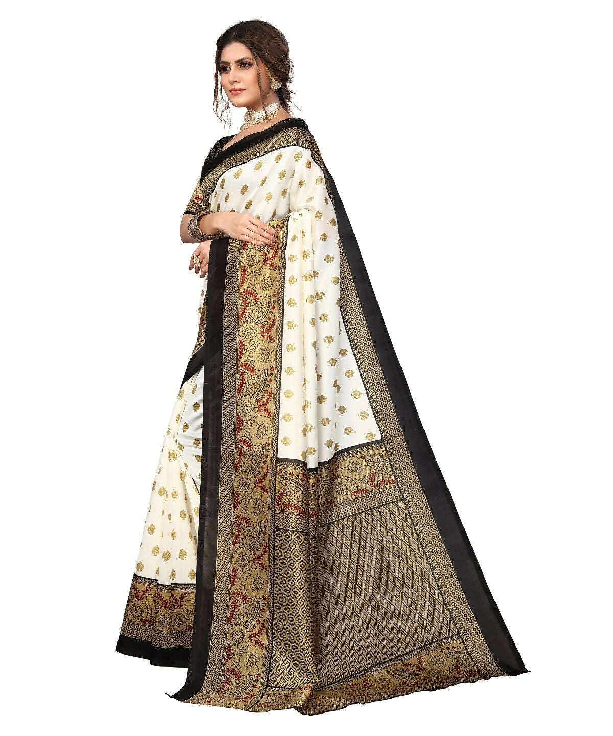 Vamika white & black Printed Art Silk Saree