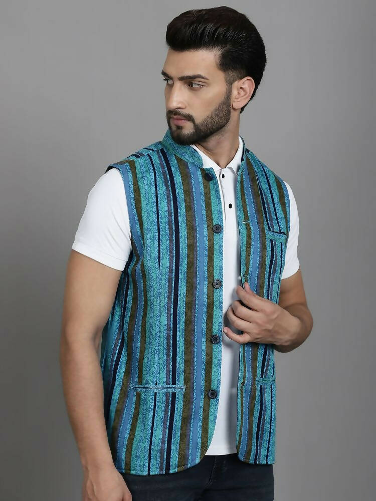 Even Apparels Nehru Jacket With Welt Pockets - Blue