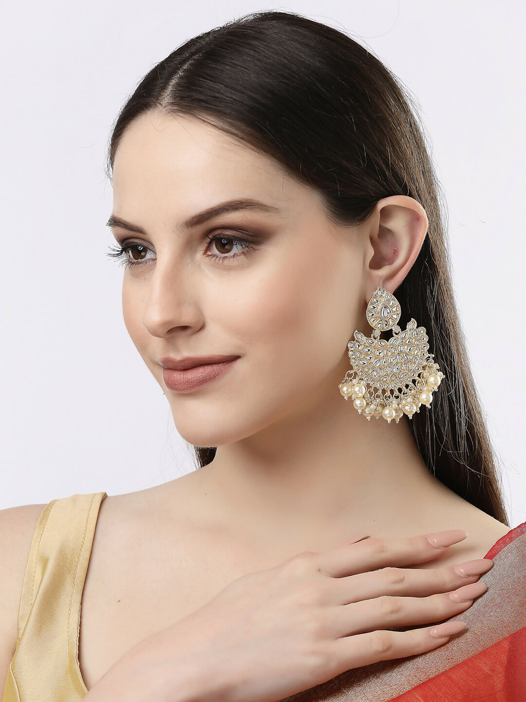 NVR Women Gold-Plated Kundan Chandbali Earrings - Distacart