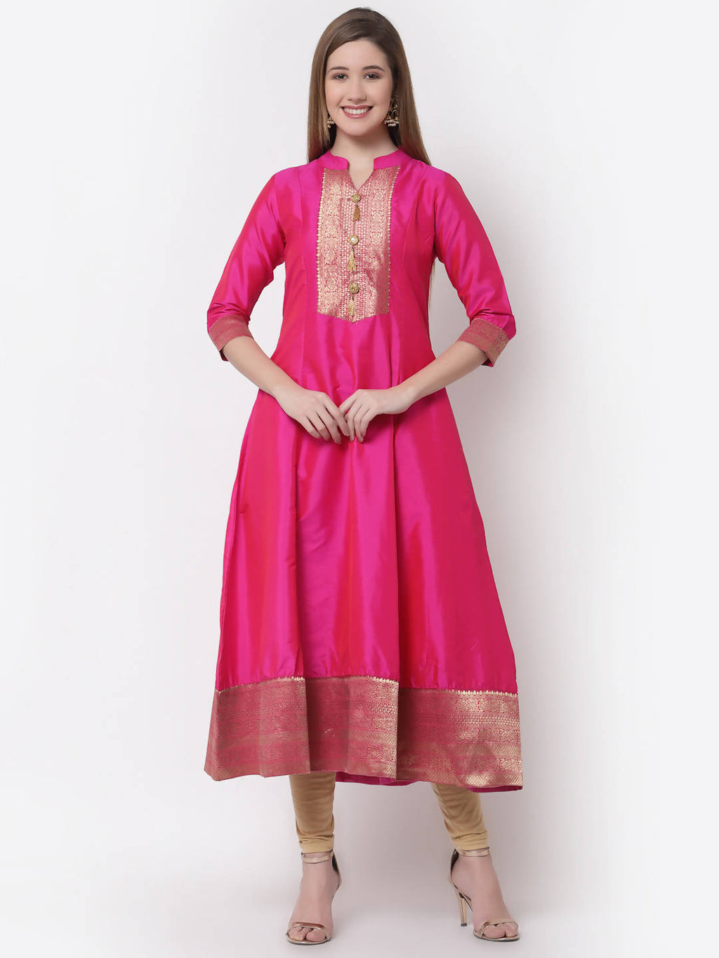 Myshka Pink Color Silk Solid Anarkali Gown With Dupatta