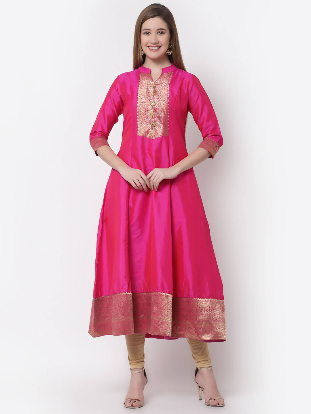Myshka Pink Color Silk Solid Anarkali Gown With Dupatta
