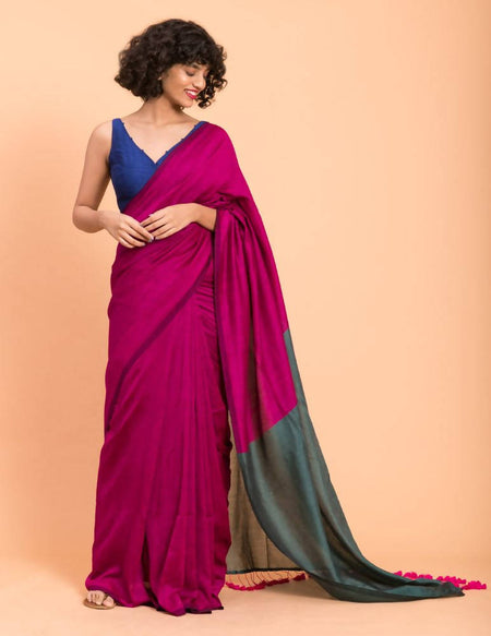 Suta Women Pink Teal Colourblocked Saree