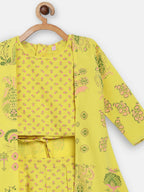 Ahalyaa Yellow Viscose Rayon Printed Kids Top & Palazzo Sets With Jacket For Girls