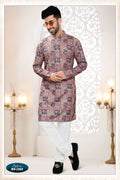 Joban Fashion Men's Cream Base Straight Rayon Thread And Sequence Embroidery All Over Kurta Set