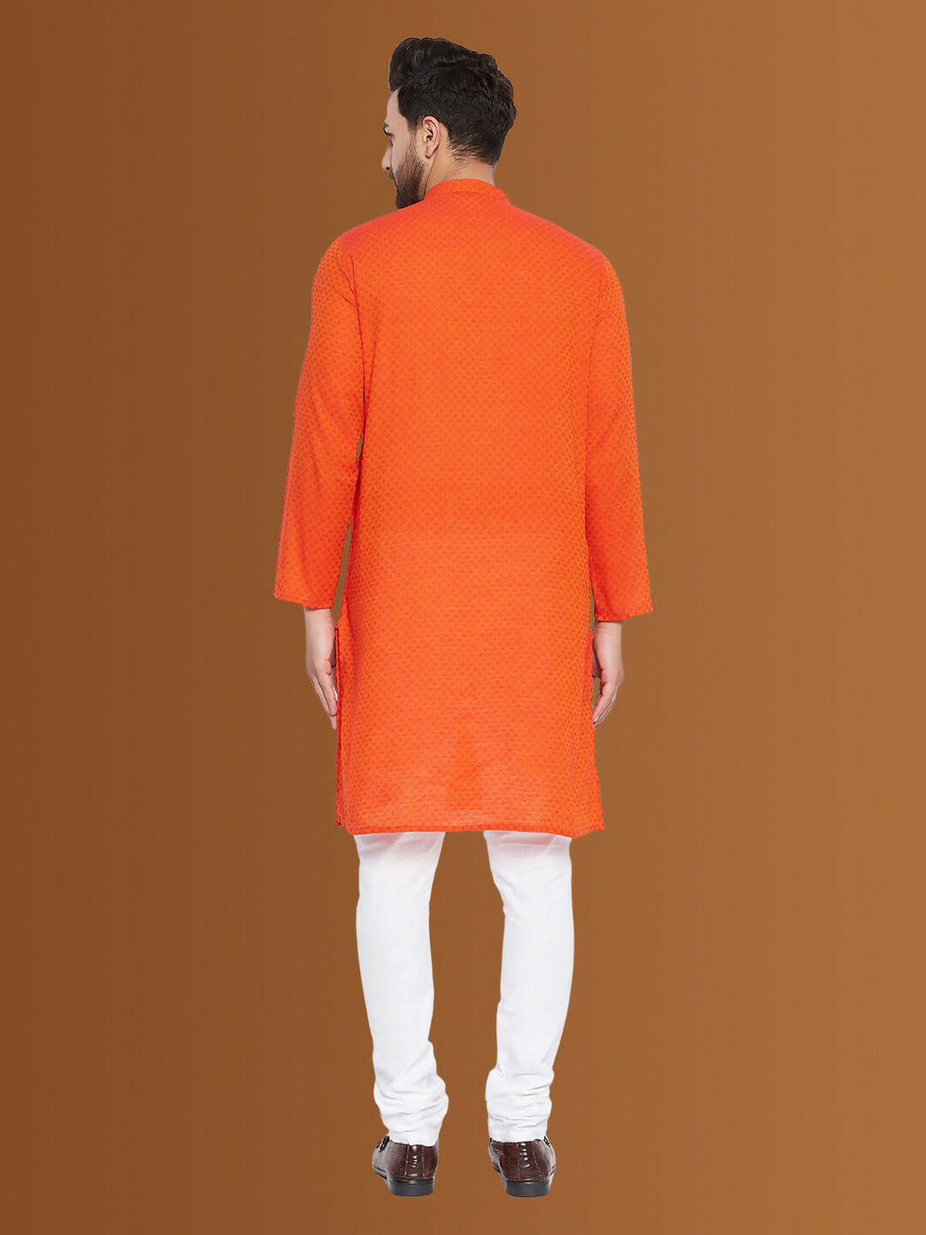 Even Apparels Men's Pure Cotton Orange Kurta