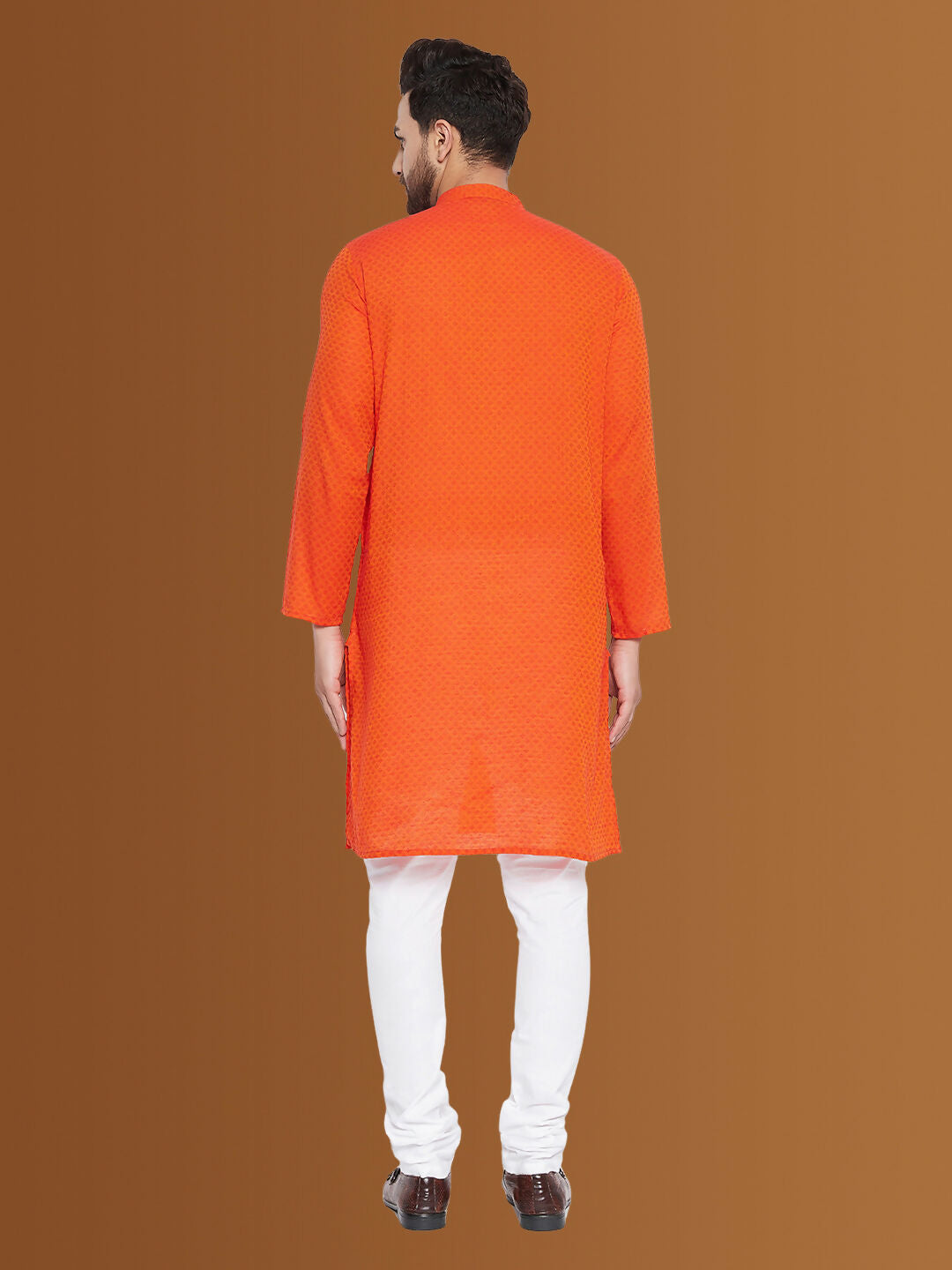 Even Apparels Men's Pure Cotton Orange Kurta