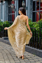 Vastranavya Beige Embroidery Work Shimmer Chiffon Saree with Unstitched Blouse - Distacart