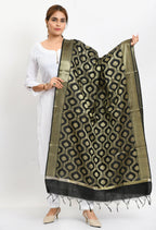 Mominos Fashion Moeza Women's Banarsi Silk All Over Woven Design Black Dupatta - Distacart