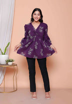 Miravan Womens Cotton Butterfly Style Floral Print V-Neck Top