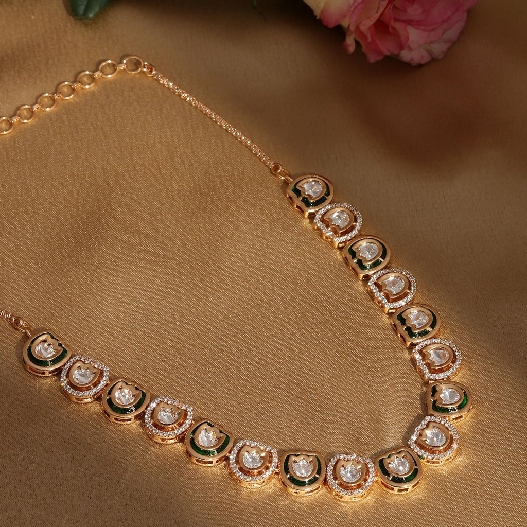 Kundan and Daimond Neckpiece (Gold) - Ruby Raang