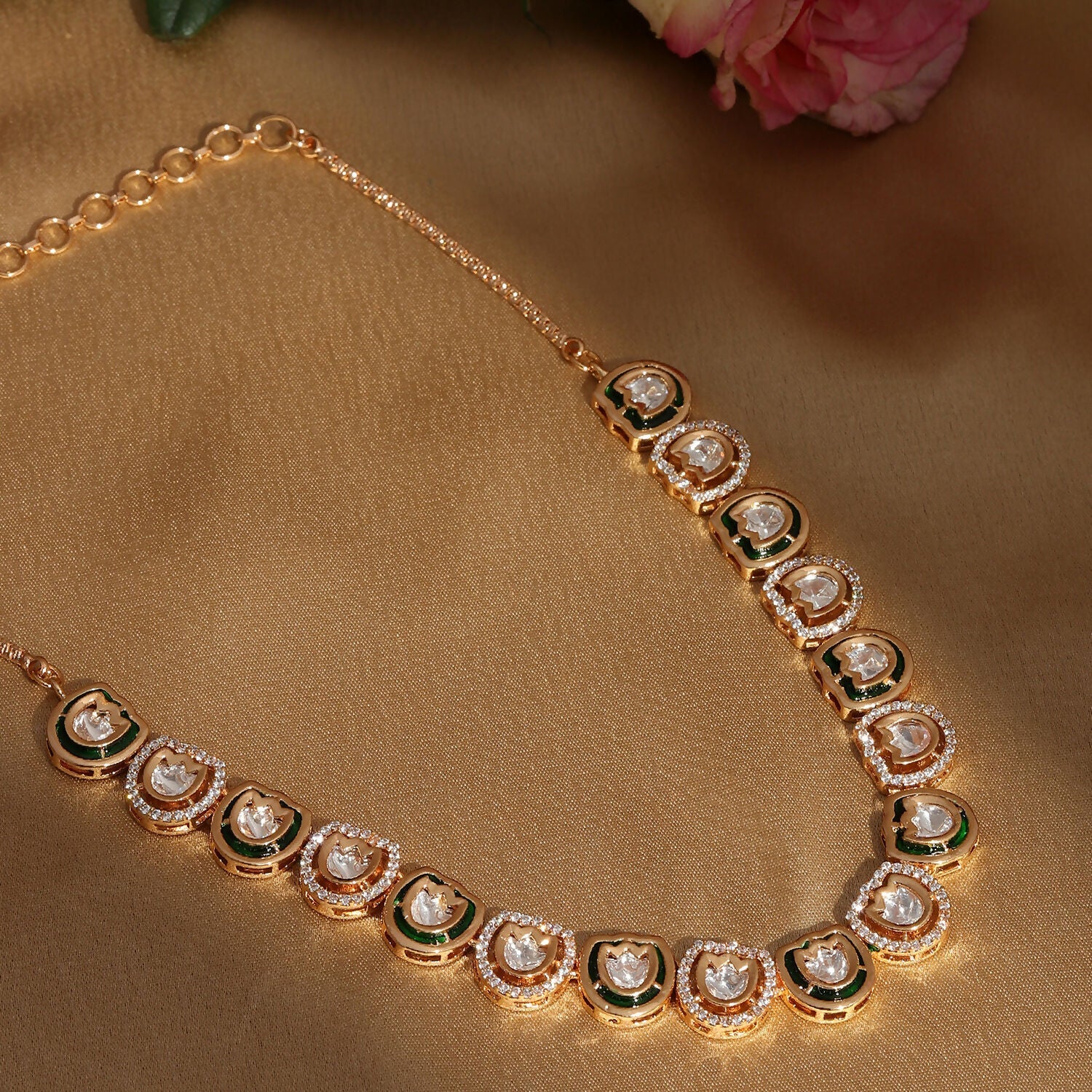 Kundan and Daimond Neckpiece (Gold) - Ruby Raang