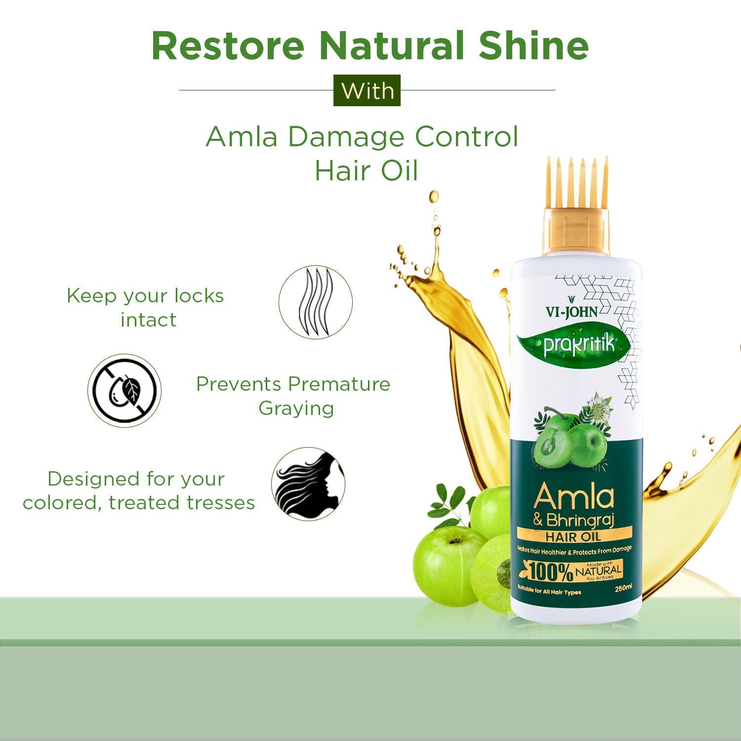 VI-JOHN Prakritik Amla & Bhringraj Hair Oil For premature greying, 100% Natural Bio-Actives
